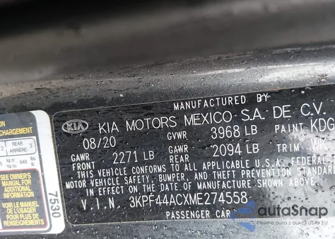 2021 Kia Forte Gt z USA, uszkodzony, nr VIN 3KPF44ACXME274558